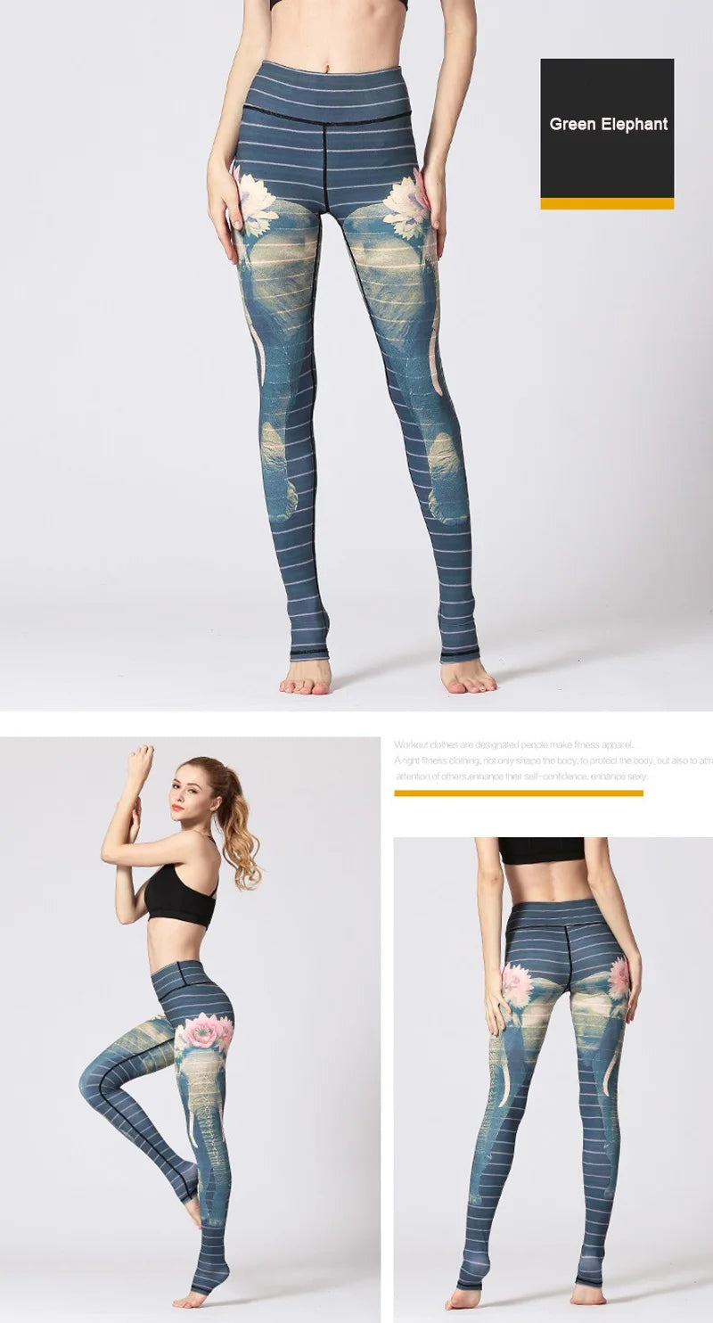 Cloud Hide Yoga Pants Women High Waist Trainer Sports Leggings Long Tights Floral
