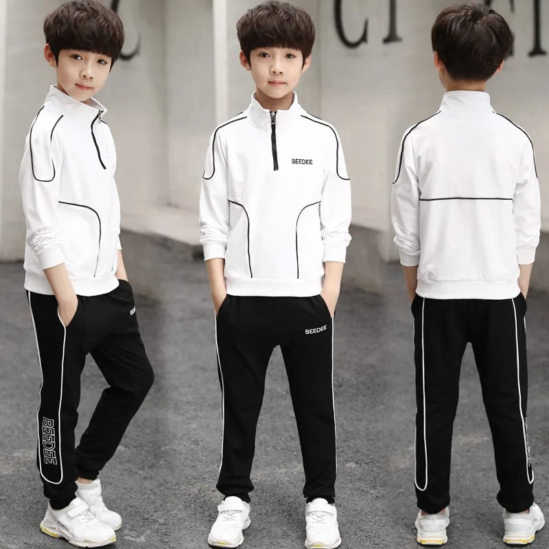 4 5 6 8 10 12 Years Big Boys Clothing Sets Autumn Cotton Long Sleeve Sweatshirt + Pants 2Pcs Kids Sports Suit Teenage Tracksuits