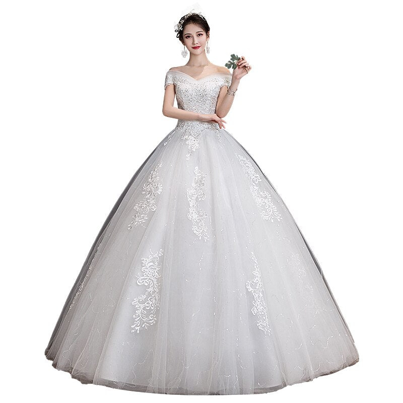White Bridesmaid Dresses: Off The Shoulder Wedding Dress light Appliques Pearls