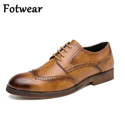 Fotwear Men Brogue Shoes Big Size 47 46 Classic Mens Formal Oxfords Leather Dress Shoes Business Wedding Adult Lace Up Footwear