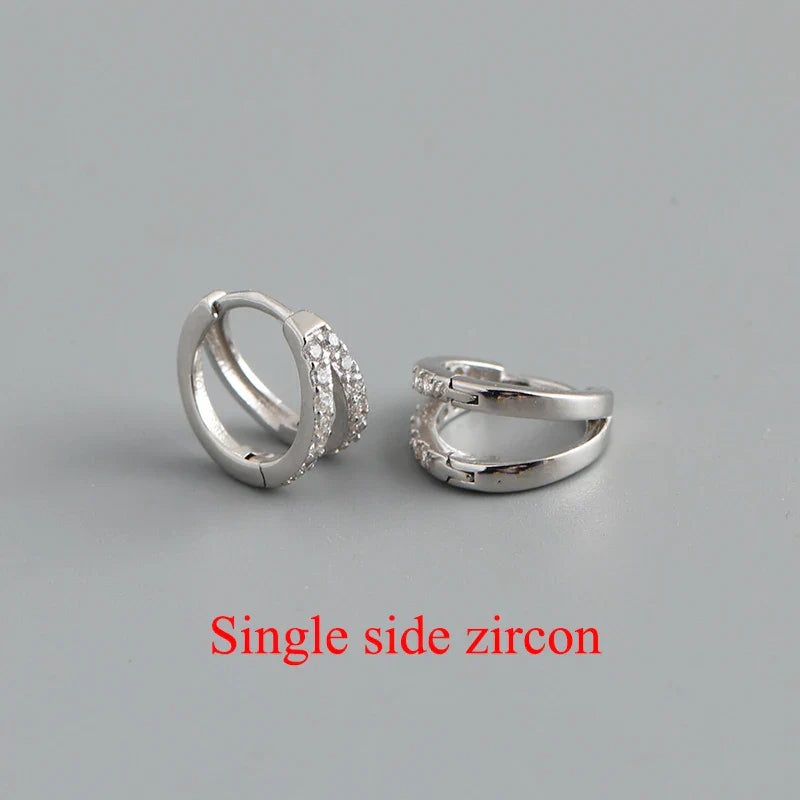 WANTME 925 Sterling Silver Simple Glossy Double Ear Buckle for Women Unique Charm Party Hoop Earrings Fine Jewelry Accessories