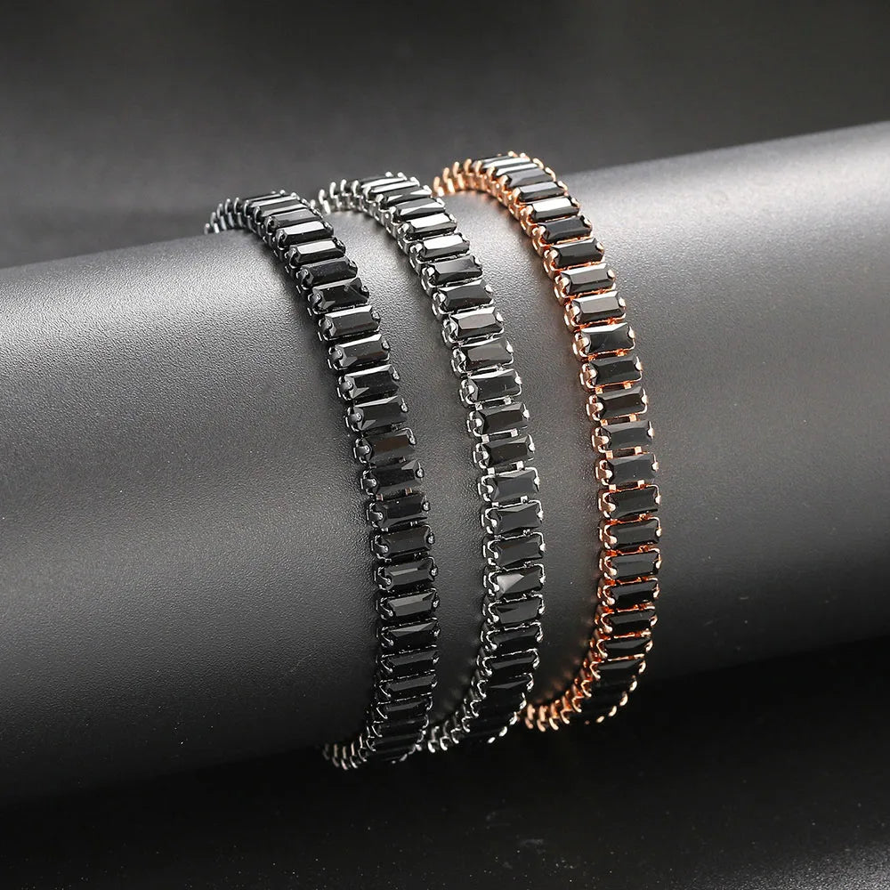 Black Iced Out Crystal Tennis Bracelets For Men Women Rectangle Zirconia Adjustable Chain on Hand Hip Hop Hippie Jewelry DZH051