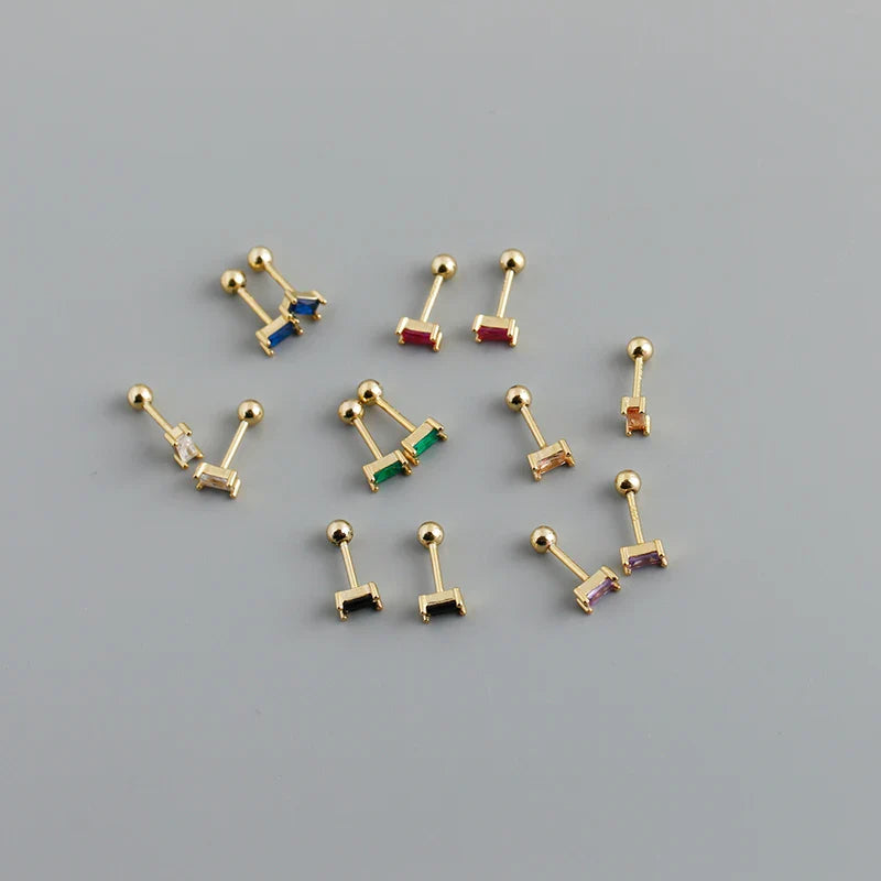 WANTME 925 Sterling Silver Colorful Square Shiny Zircon Beads Piercing Stud Earrings for Women Fashion Gothic Exquisite Jewelry