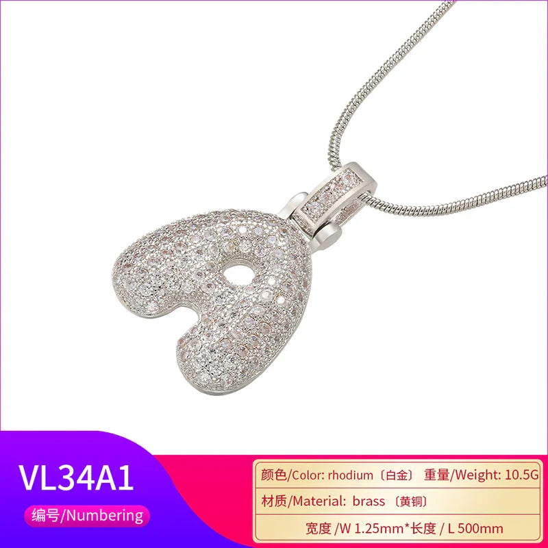 ZHUKOU 1.25x500mm Fat and lovely crystal brass silver color  letter necklace for women friends birthday gift model: VL34