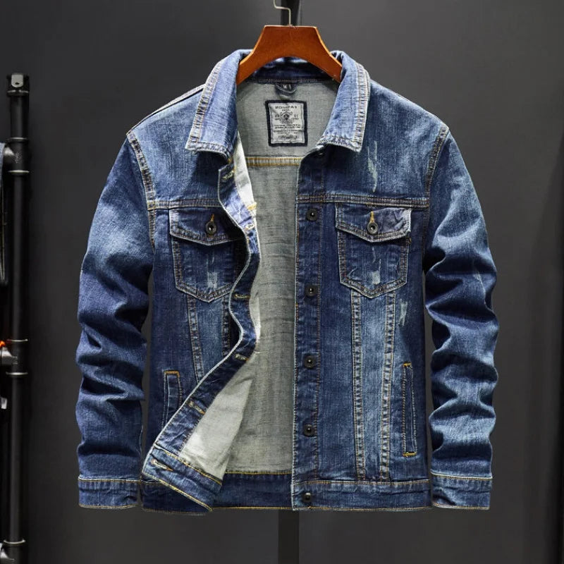 Fashion Casual teenagers denim jacket male Korean embroidery slim men's jacket