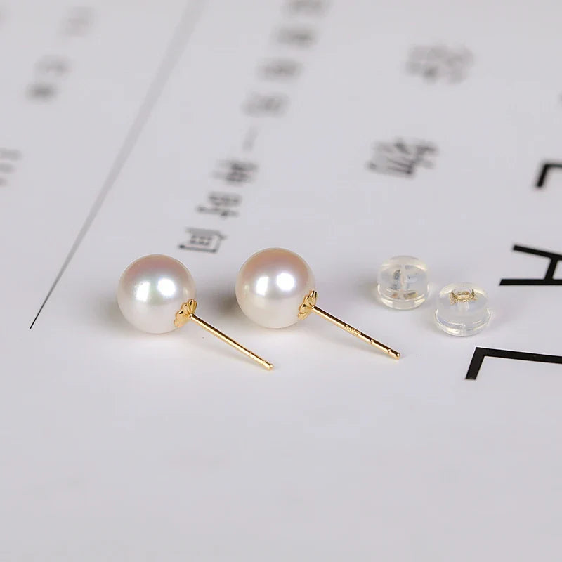 MIQIAO Real 18K Gold Earrings for Women Pure AU750 Natural Freshwater Pearl Earrings Simple Fashionable Fine Jewelry Gift