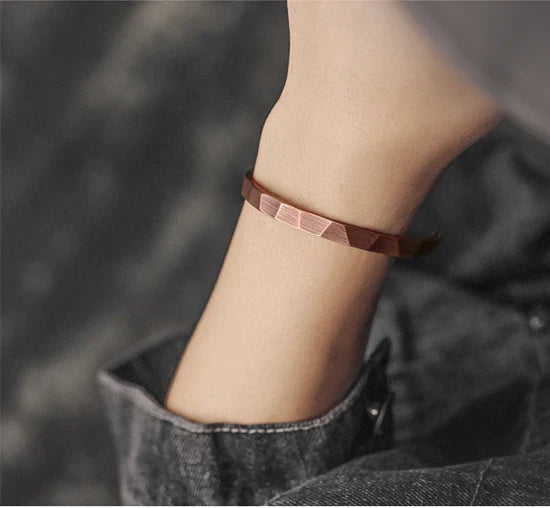 Pure Copper Handmade Bracelet Men Women Rustic Oxidized Cuff Bangle Punk Style Carved Metal Jewelry Gift for Him Her