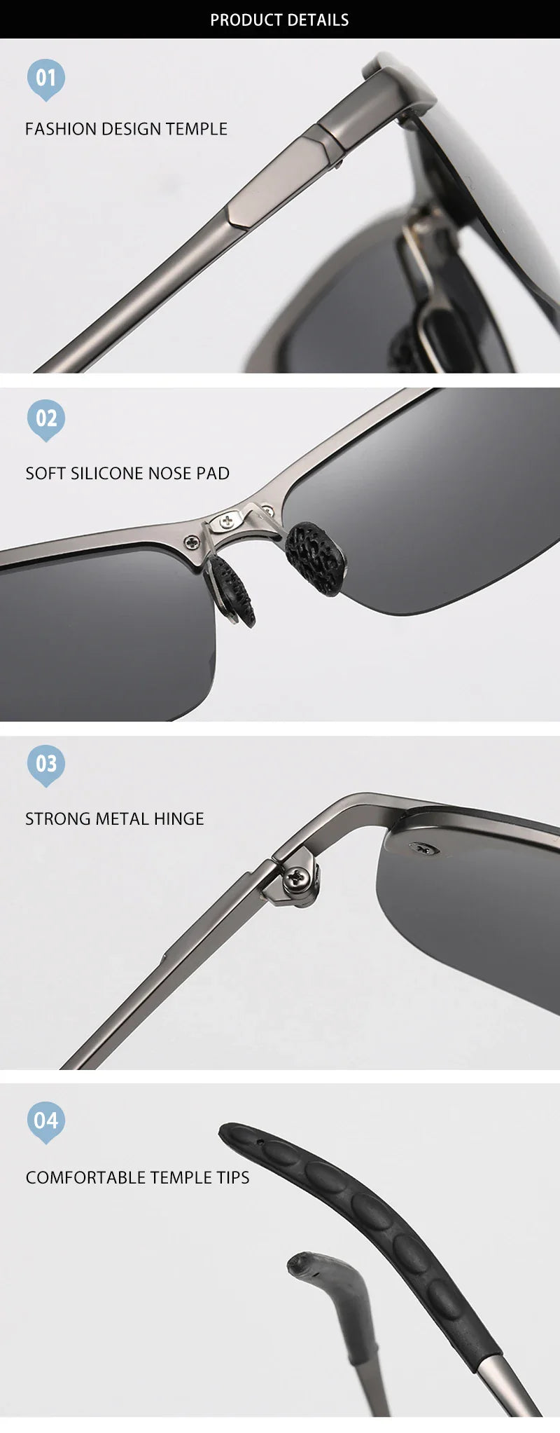 Half-frame Photochromic Sunglasses Men Women Vintage Metal Polarized Sun Glasses For Male Night Vision Driving Shades