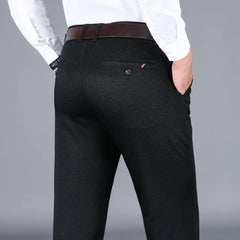 Men's Warm Casual Pants Business Fashion Fleece Thick Plaid Trousers