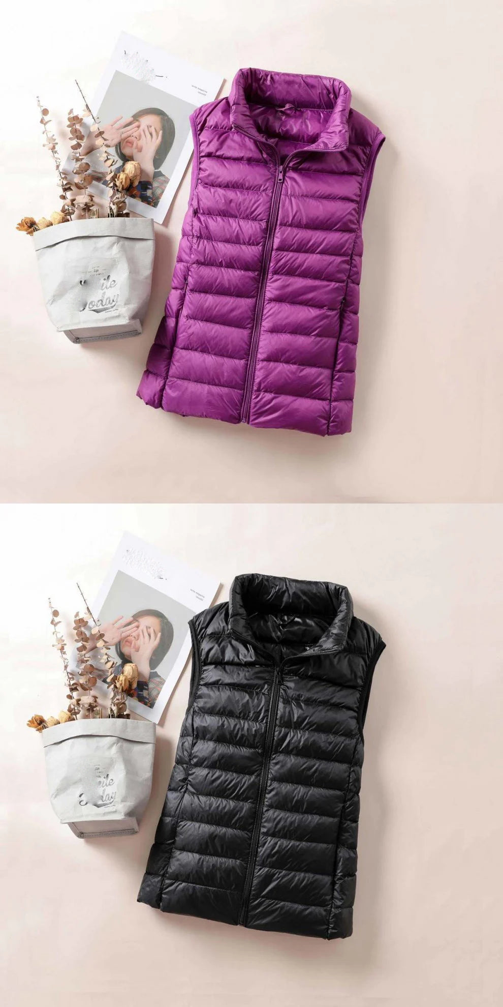 Women's White Duck Down Vest Sleeveless Jacket Winter Light and Warm