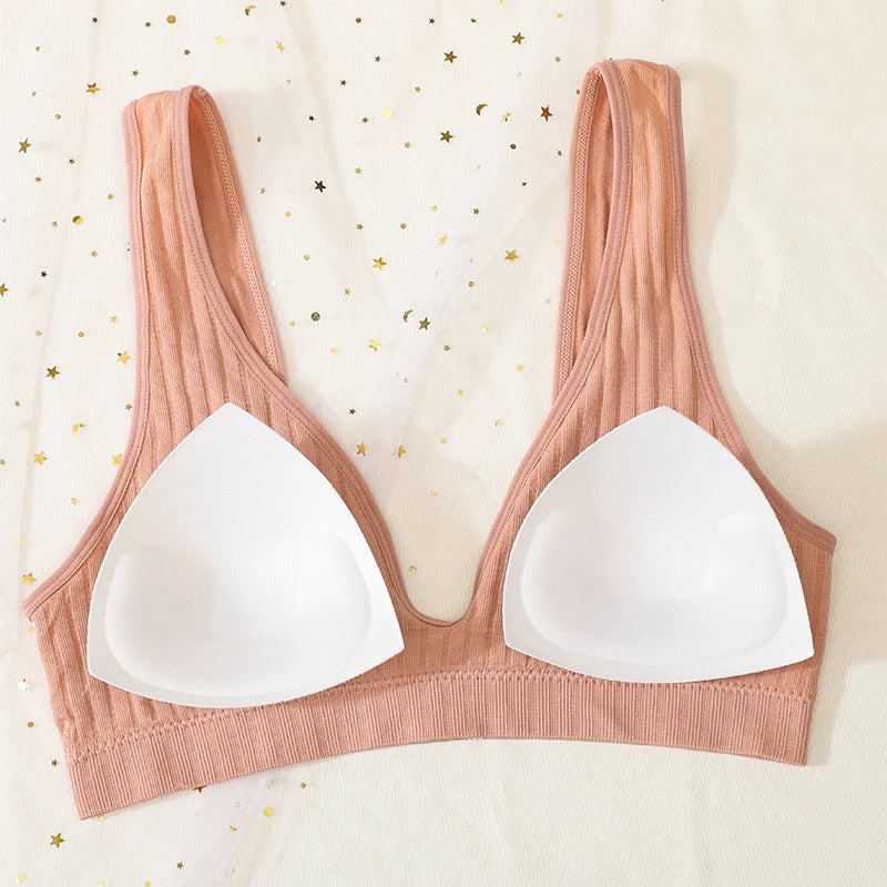 Seamless Underwear Set Women Sport Lingerie Set Wireless Deep V Bra