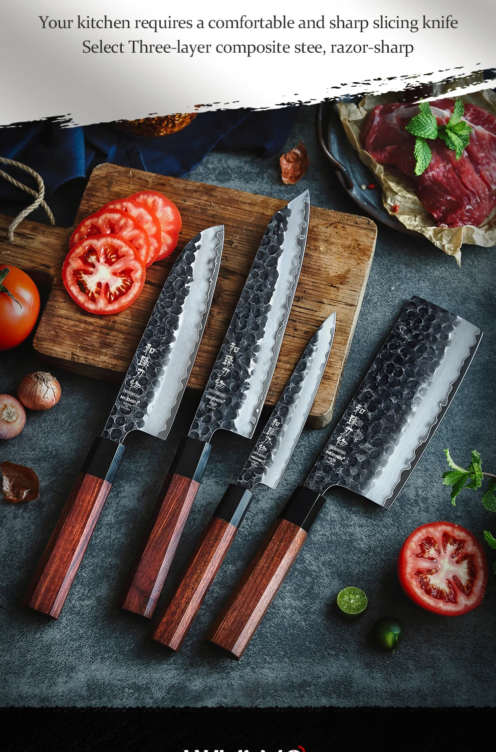 1PC-5PC Kitchen Knife Set Chef Utility Stainless Steel 3 Layers Composite