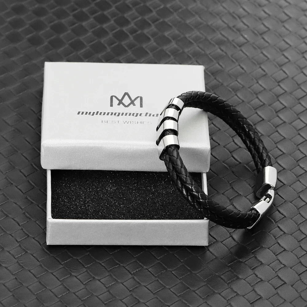 MaiLun 1pc Personalized names beads Men bracelet Leather Bracelet Customized gift for husband father