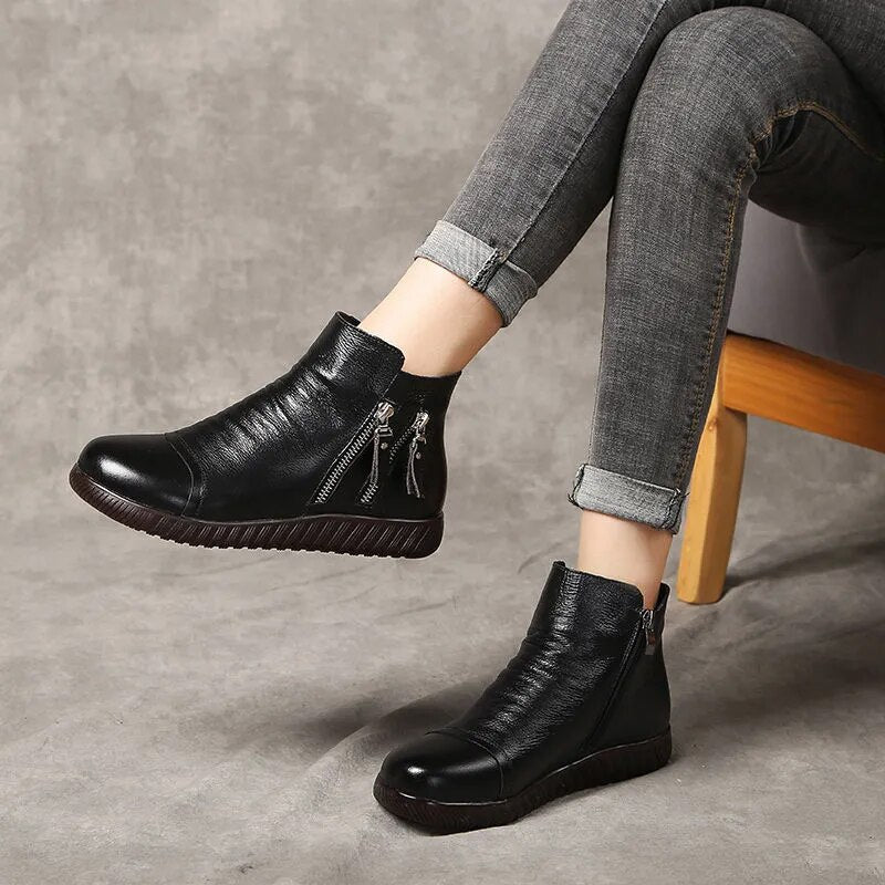 GKTINOO genuine leather boots women plush snow boots mom shoes