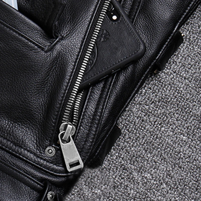 Spring Black Pu Leather Motorcycle Jacket for Men Style Long Sleeve