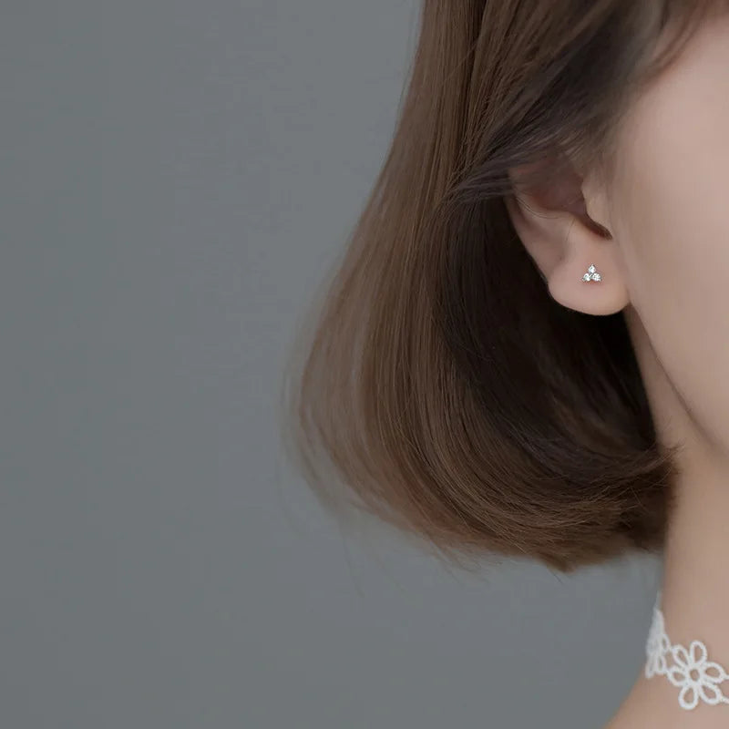 WANTME Genuine 925 Sterling Silver Romantic Three Petal Flower Mini Cute Stud Earrings for Women Girl Charming Party Jewelry