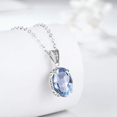 Unique 925 Sterling Silver Necklace Aquamarine Gemstone Pendant Necklaces with Chain