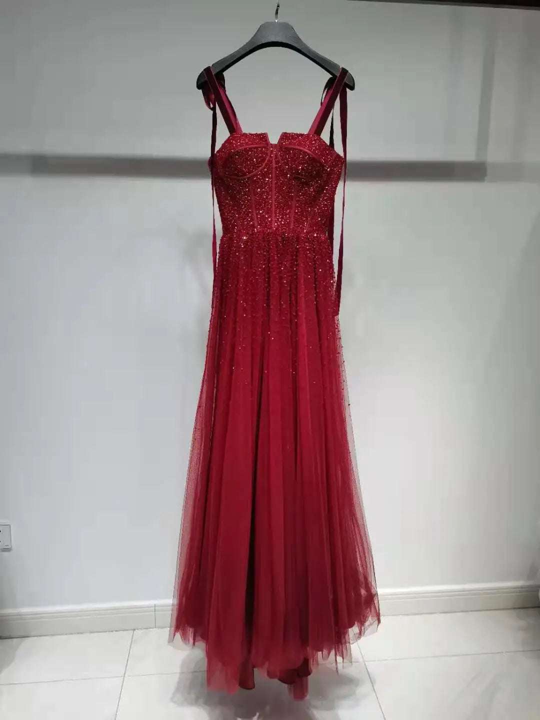 Red Luxury Gowns Fashion Ladies Partydress Gallus With Diamond A-Line Formal Sexy Evening Dresses For Women Wedding