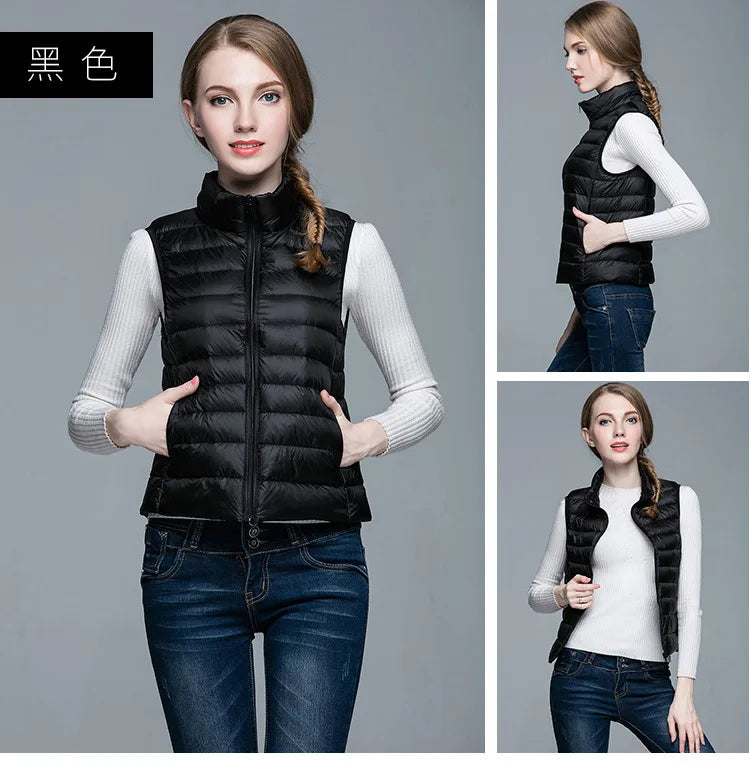 Women's White Duck Down Vest Sleeveless Jacket Winter Light and Warm