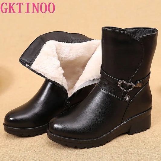 Winter Women Mid Calf Boots Casual Round Toe Zipper Plush Warm Female Shoes