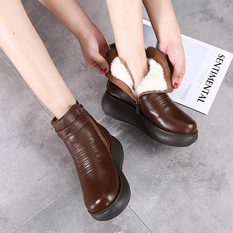GKTINOO 2023 Waterproof Women Snow Boots 100% Genuine Leather Natural Wool Fur Platform Ankle Boots For Women Winter Warm Shoes