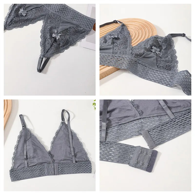 Women Lace Underwear Set Bras And Panty Sets Embroidery Bralette Backless Lingerie