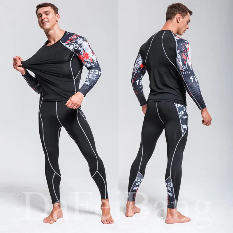Man Compression Sports Suit Quick Drying Perspiration Fitness Training MMA Kit Rashguard Male Sportswear Jogging Running Clothes