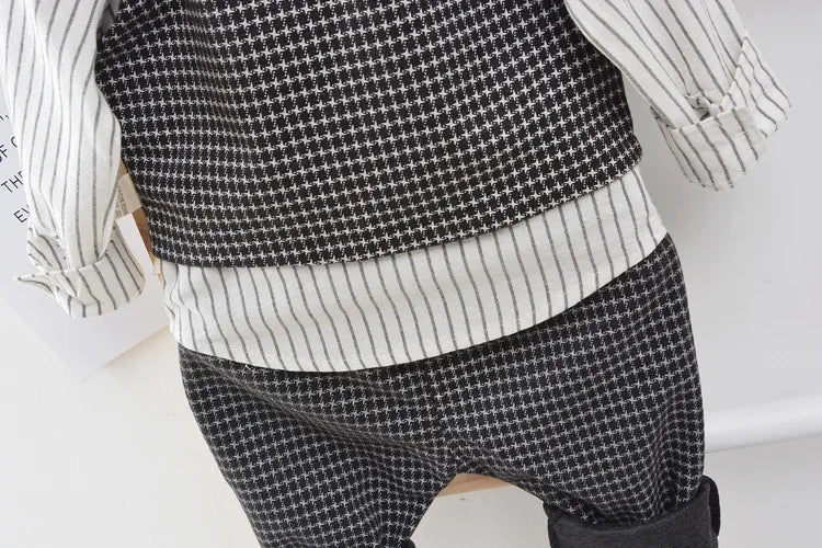 Children Kids Gentleman Clothing Suit Birthday Wedding Party Elegant Set Baby Boy Casual Wear Striped Shirt Vest Pants Costume