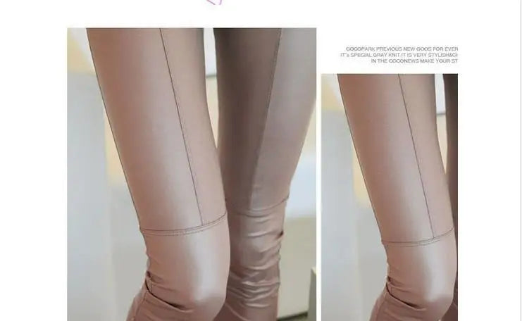 Women Spring Summer  Leggings Outerwear Stitching Matte Imitation Leather