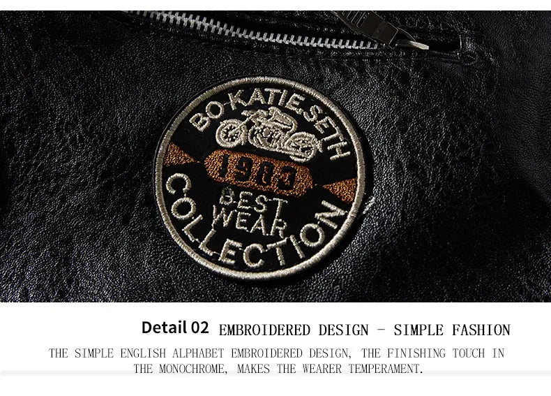 Leather Jacket Men Winter Fleece Motorcycle PU Leather Jacket Mens Stand Collar