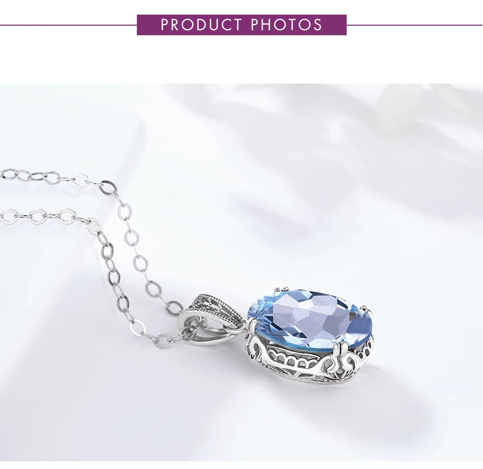Unique 925 Sterling Silver Necklace Aquamarine Gemstone Pendant Necklaces with Chain