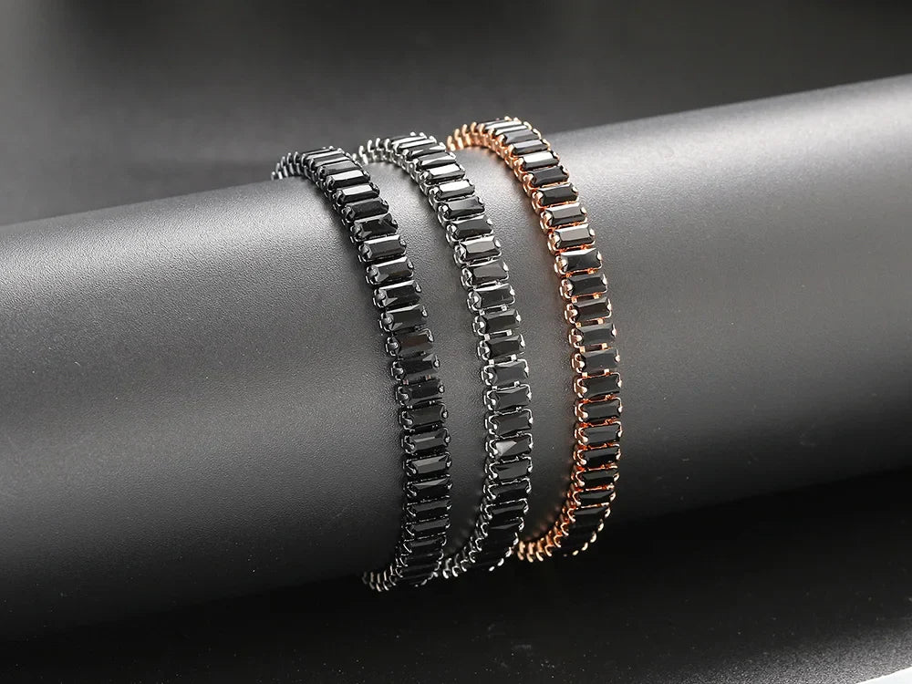Black Iced Out Crystal Tennis Bracelets For Men Women Rectangle Zirconia Adjustable Chain on Hand Hip Hop Hippie Jewelry DZH051