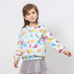 Zipper Cartoon Flower Print Kids Baby Girls Hooded Long Sleeve Thin Jacket