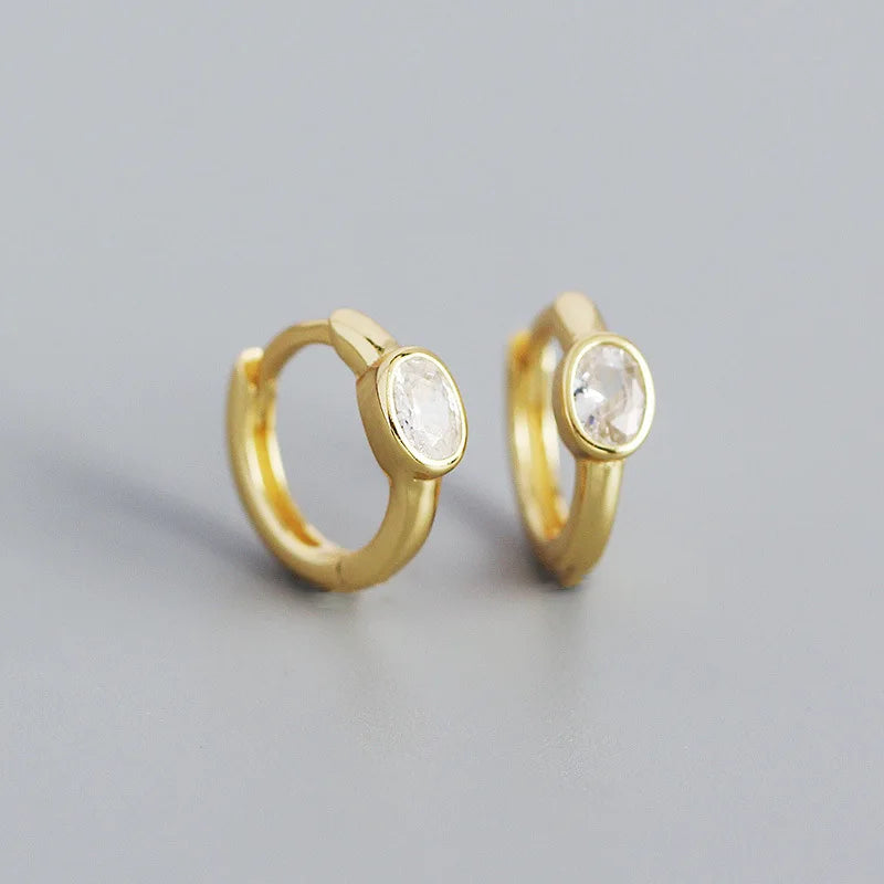 WANTME 925 Sterling Silver Simple Oval Cut Zircon Hoop Earrings for Women Geometric European Piercing Huggie Jewelry Female Gift