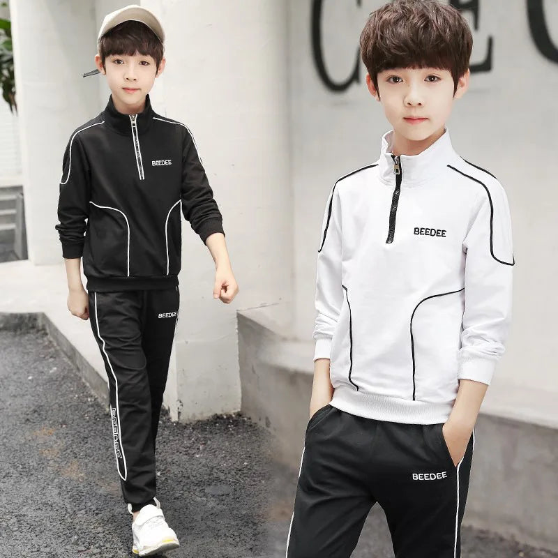 4 5 6 8 10 12 Years Big Boys Clothing Sets Autumn Cotton Long Sleeve Sweatshirt + Pants 2Pcs Kids Sports Suit Teenage Tracksuits