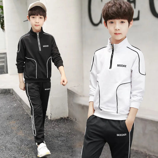 4 5 6 8 10 12 Years Big Boys Clothing Sets Autumn Cotton Long Sleeve Sweatshirt + Pants 2Pcs Kids Sports Suit Teenage Tracksuits