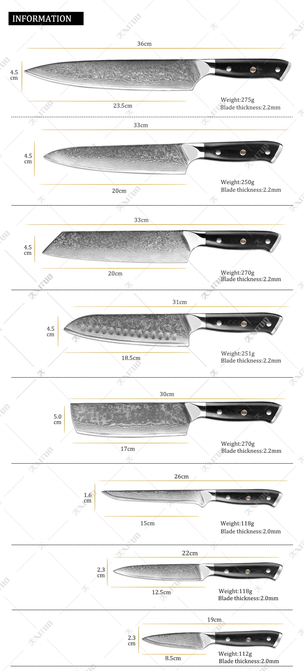 Damascus kitchen Knife 1-9PC 67 layers Japan Damascus steel Chef knife Sharp