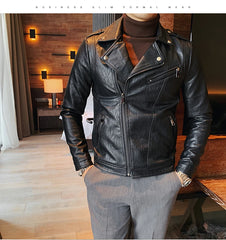 Men Faux Leather Jacket Oblique Zipper Jackets Motorcycle Black Jaqueta De Couro