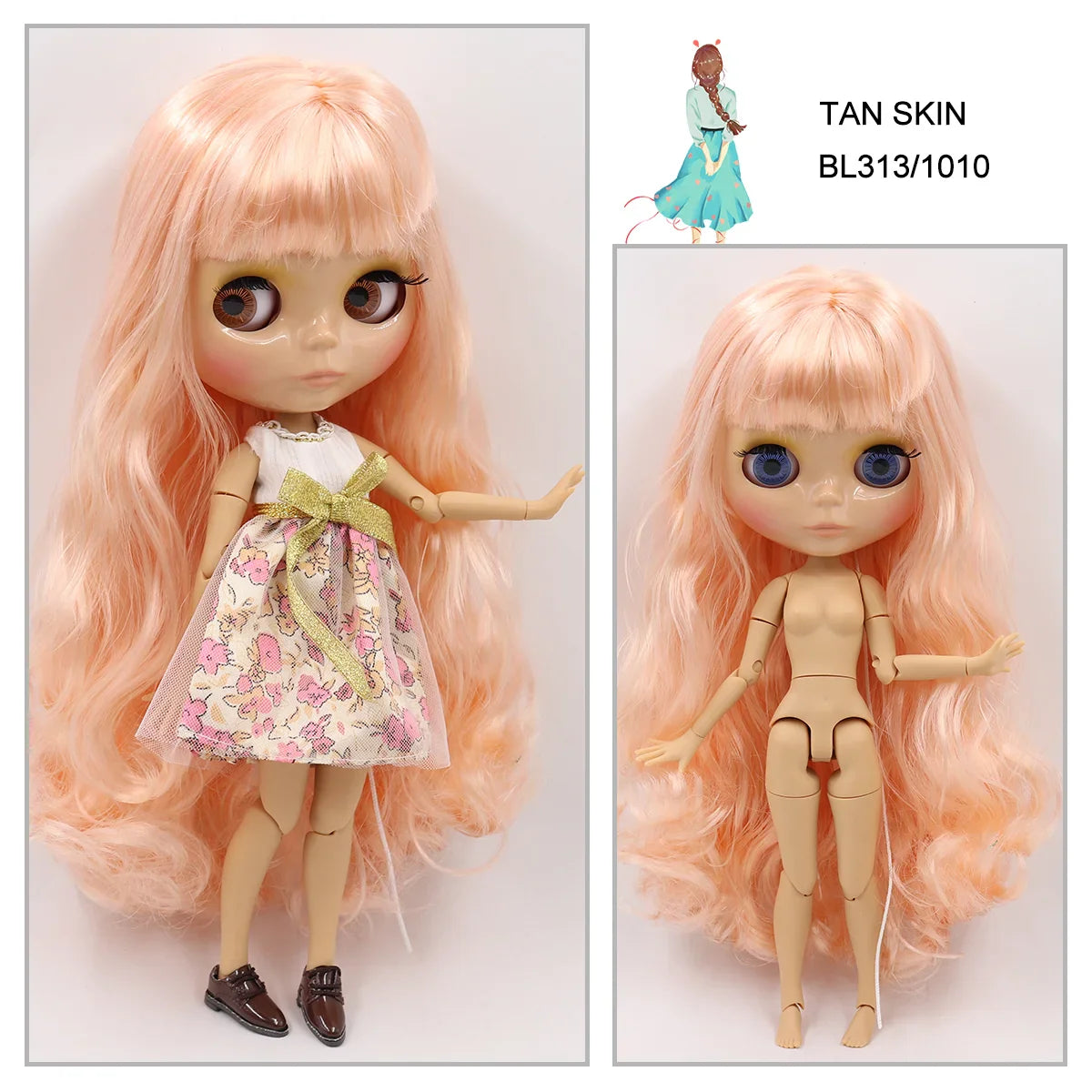 ICY DBS Blyth doll 1/6 bjd joint body tan skin doll glossy face 30cm toy random eyes colors