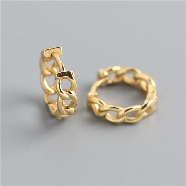 WANTME Real 100% 925 Sterling Silver Punk Hip-Hop Link Chain Gothic Studs Earrings for Fashion Women Jewelry Accessories 2022