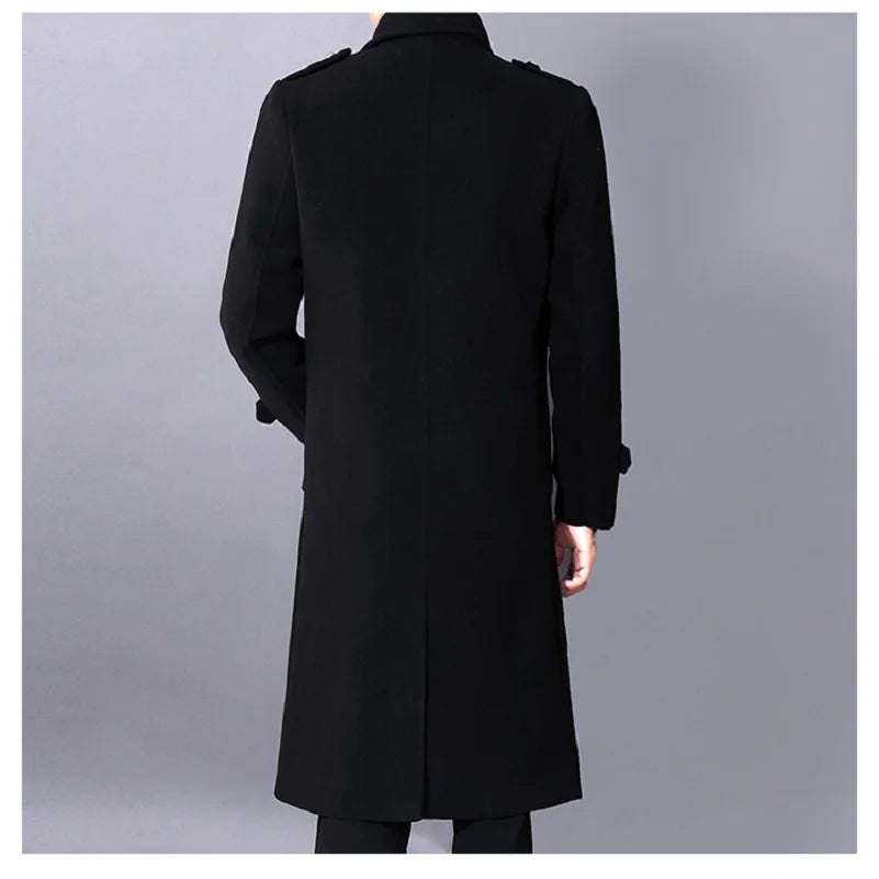 Men Winter Warm Trench Woolen Cloth Coat Mens Double Breasted Slim Casual Jackets