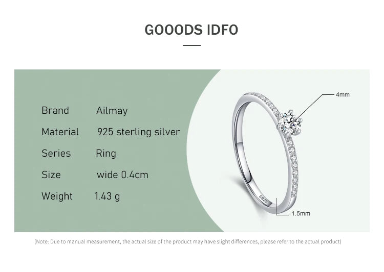 Ailmay Classic 925 Sterling Silver Sparkling Clear Zircon Golden Color Rings For Women Wedding Engagement Fine Female Jewelry