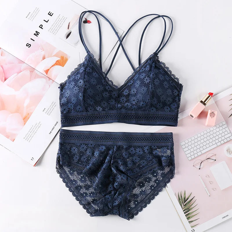 Women Lace Bras Set Backless Bralette Seamless Underwear Lace Top Lingerie