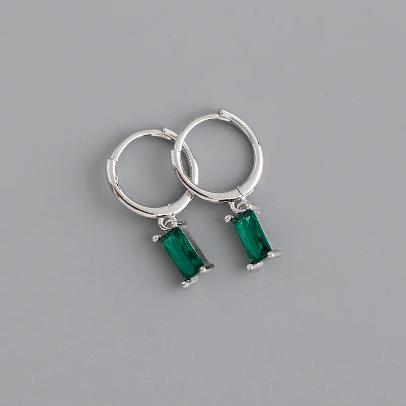 WANTME 925 Sterling Silver Colorful Square Shiny Zircon Beads Piercing Stud Earrings for Women Fashion Gothic Exquisite Jewelry