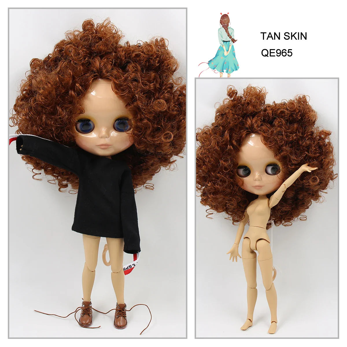 ICY DBS Blyth doll 1/6 bjd joint body tan skin doll glossy face 30cm toy random eyes colors