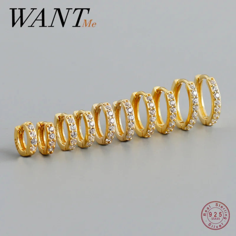 WANTME Real 925 Sterling Silver Gothic Simple White Zircon Hoop Earrings for Women Men Charms Unique Party Couple Jewelry 2021
