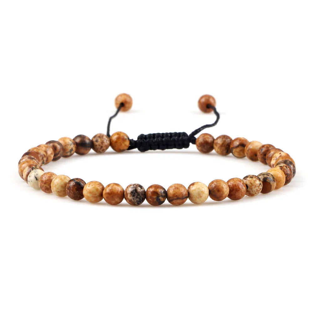 Adjustable Mini Natural Stone Lava Tiger Eye Beaded Bracelets & Bangle for Women Men Chakra Beads Braided Bracelet Charm Jewelry