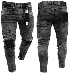 Biker Jeans Men's Distressed Stretch Ripped Biker Jeans