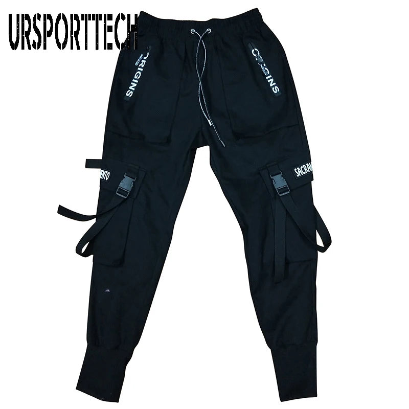 Cargo Pants Hip Hop Joggers Men Loose Harem Pants Multi-pocket Ribbon Men's Pants