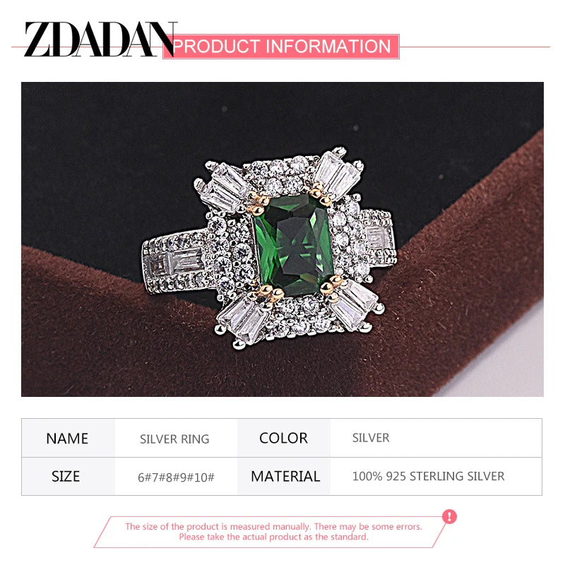 925 Sterling Silver Emerald Zircon Ring For Women Charm Wedding Jewelry
